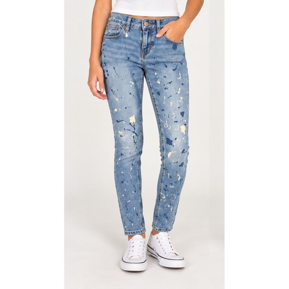 Ralph Lauren Size 14 Bowery Skinny Jeans Paint Splatter Blue Denim Youth Girls